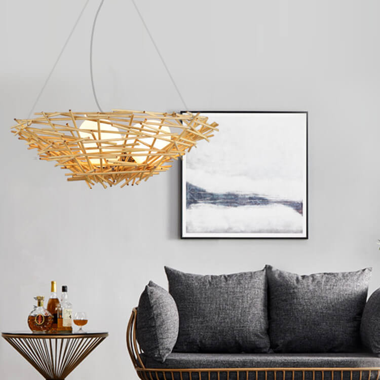 Rattan-Weben Vogelnest-förmiger 3-Licht-Kronleuchter 