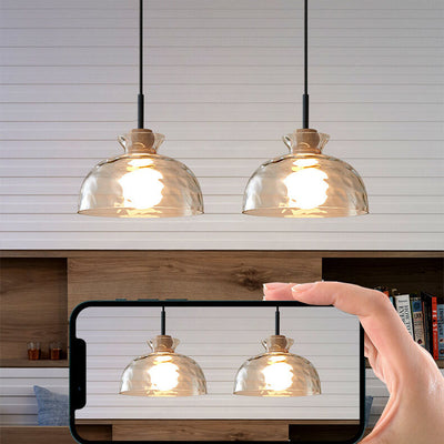 Lámpara colgante de 1 luz con pantalla de vidrio ondulado nórdico 