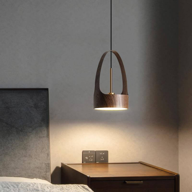 Modern Wood Grain Handle 1-Light  LED Pendant Light