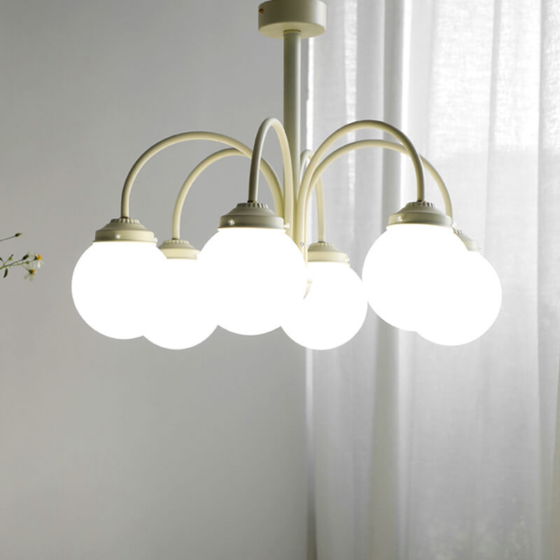 Araña de Luces de 4/6 en Vidrio Blanco Lechoso Vintage Francés 