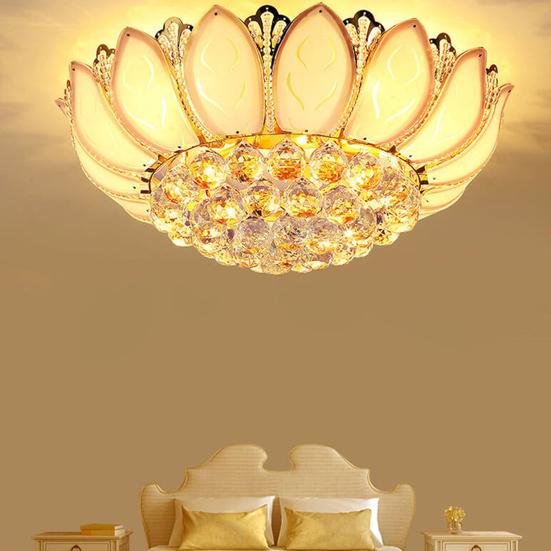 Moderne, minimalistische, runde Deckenleuchte aus Lotus-Kristall