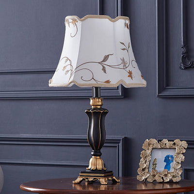 Round Fabric Resin Base Classical 1-Light Table Lamp