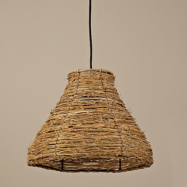 Suspension Luminaire à 1 Lumière en Rotin Rétro Tressé en Dôme 