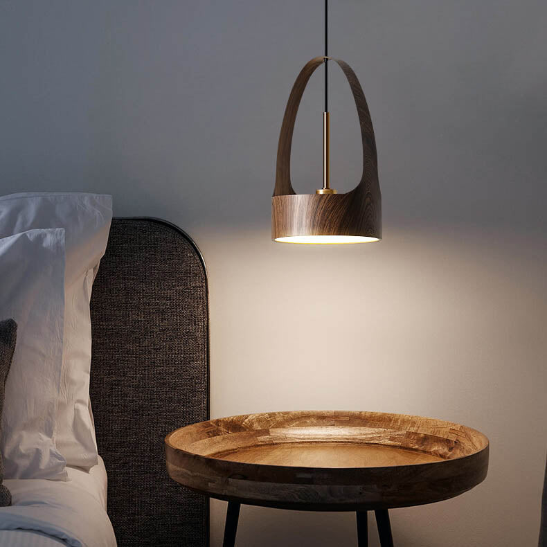 Modern Wood Grain Handle 1-Light  LED Pendant Light