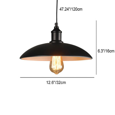 Lámpara colgante de 1 luz con tapa de olla redonda retro industrial de hierro 