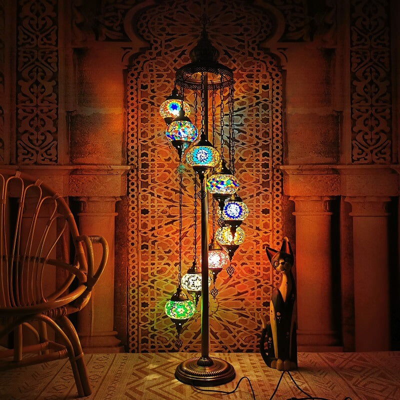 Retro Turkish Moroccan Globe 9-Light Standing Floor Lamp