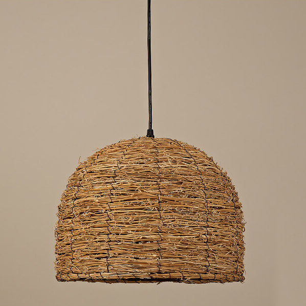Suspension Luminaire à 1 Lumière en Rotin Rétro Tressé en Dôme 