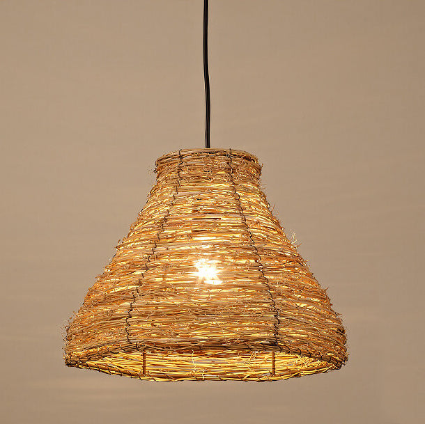 Suspension Luminaire à 1 Lumière en Rotin Rétro Tressé en Dôme 