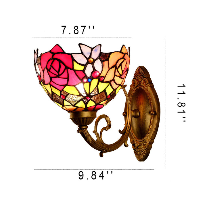 Lámpara de pared con aplique de 1 luz de vidrio Tiffany Peony 