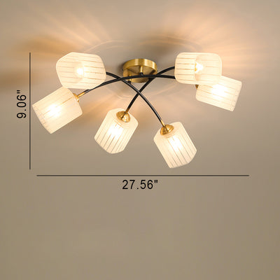 Nordic Vintage Frosted Square Glass Brass 6/8 Light Semi-Flush Mount Ceiling Light