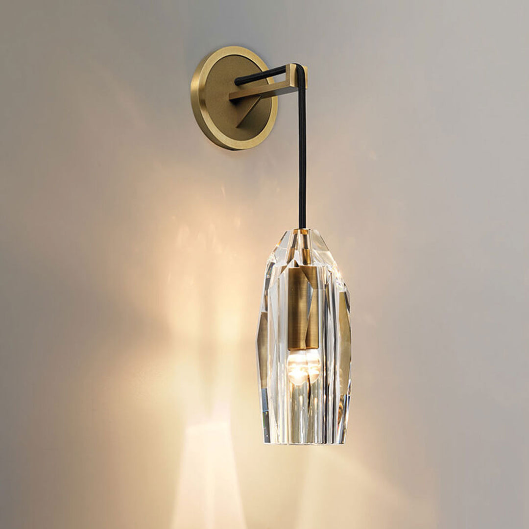 Applique murale moderne à 1 lumière en cuivre avec colonne de cristal de luxe 