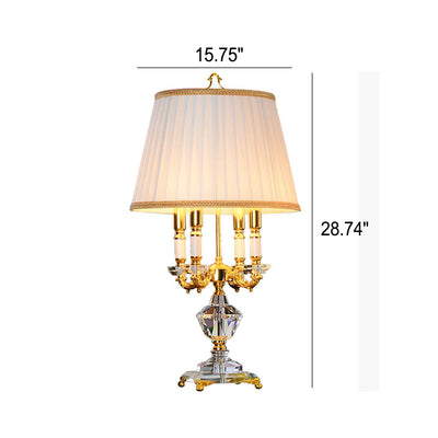 Europäischer Luxusstoff-Kerzenhalter mit Kristallbasis 4-Licht-Tischlampe 