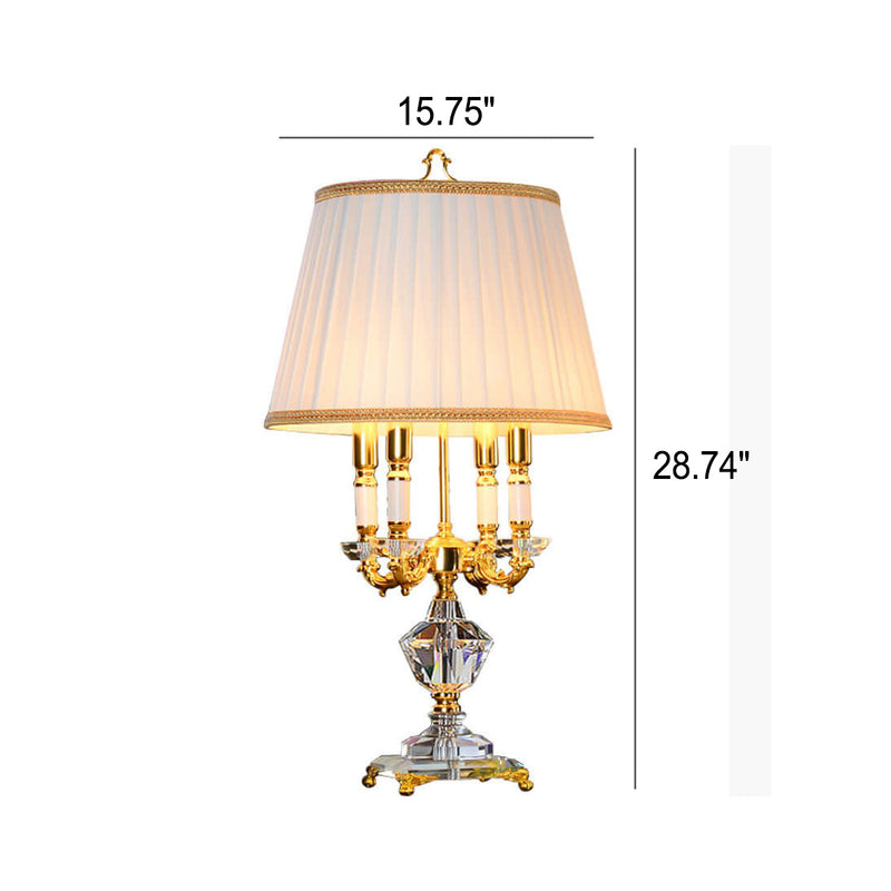 Europäischer Luxusstoff-Kerzenhalter mit Kristallbasis 4-Licht-Tischlampe 