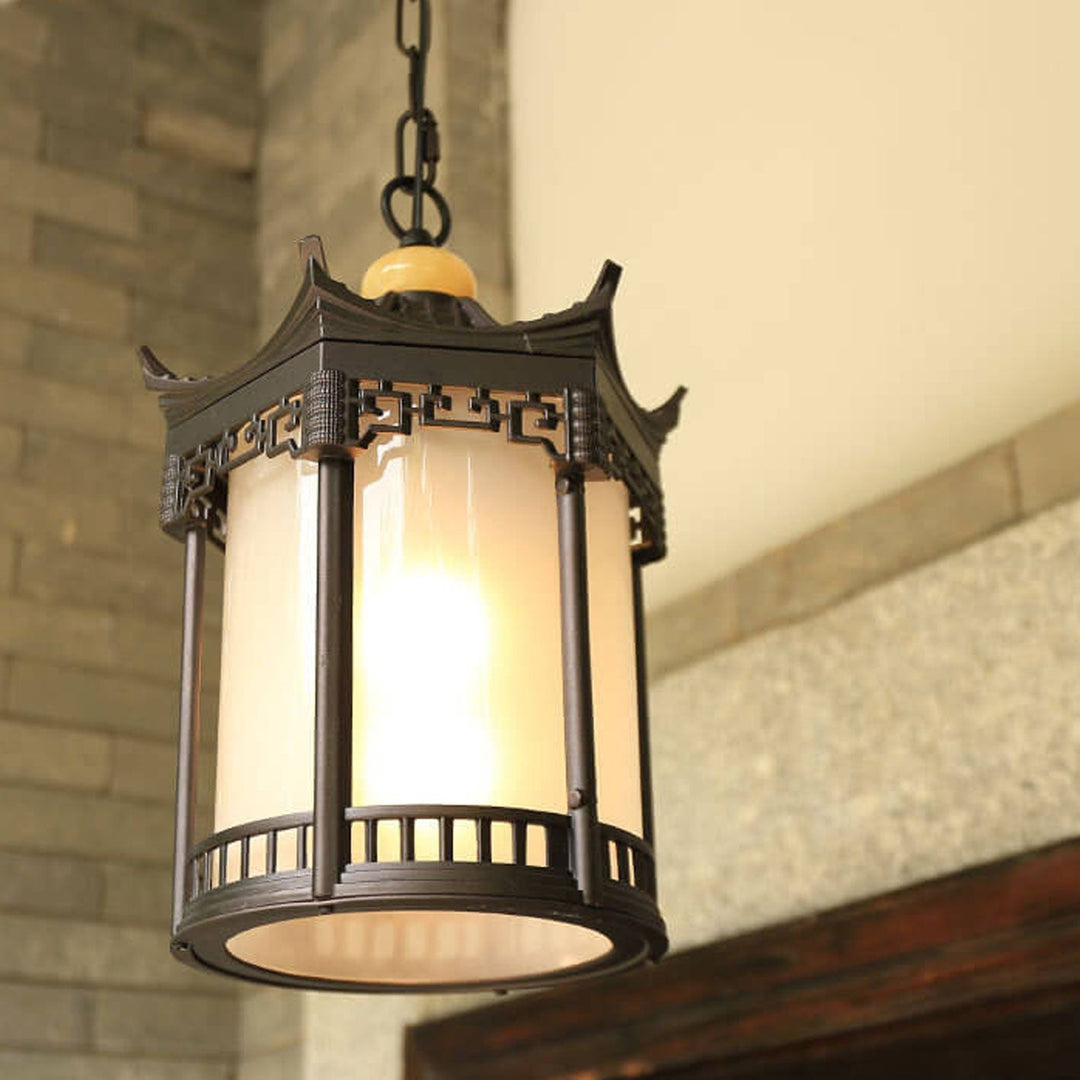 Retro chinesische wasserdichte sechseckige Laterne für den Außenbereich 1-Licht Terrassen-Pendelleuchte 