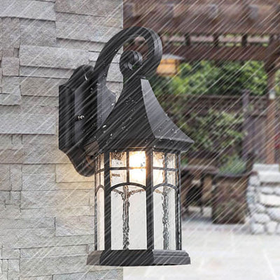 Vintage Lantern Glass Outdoor Waterproof Wall Sconce Lamp
