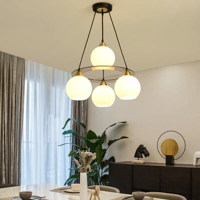 Modern Minimalist Glass Ball Ring 4-Light Chandelier