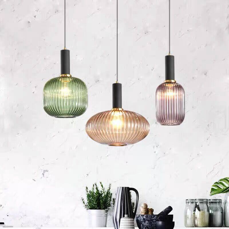 Minimalist Striped Glass Lantern 1-Light Pendant Light