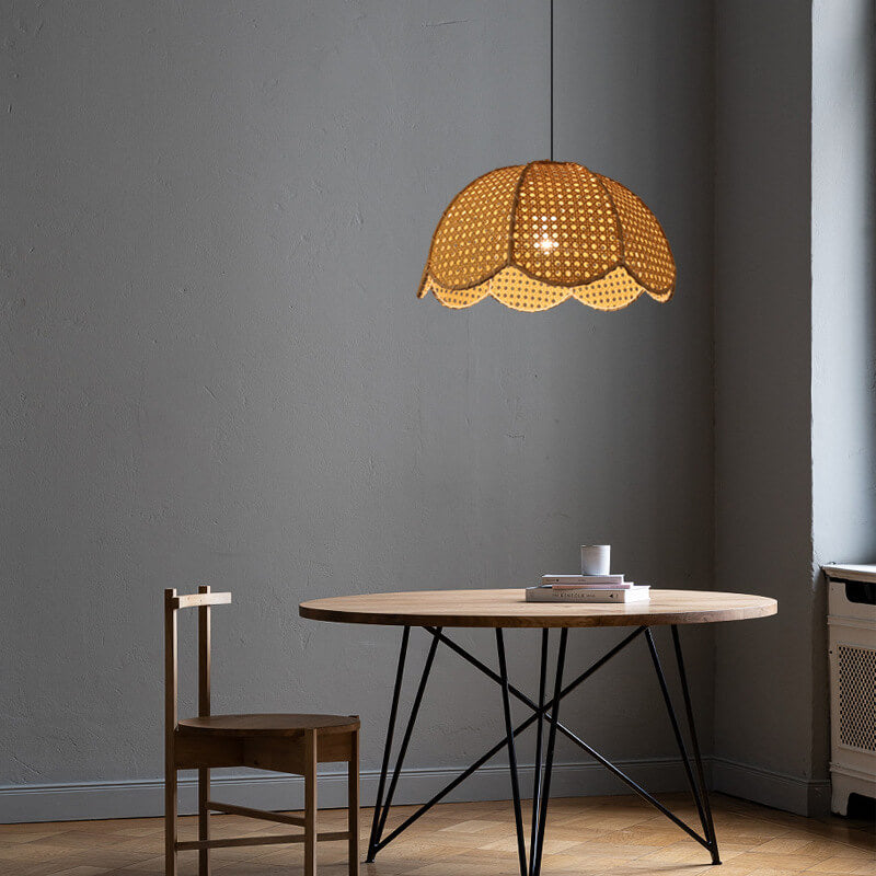 Nordic Rattan Weaving Scallop Dome 1-Light Pendant Light