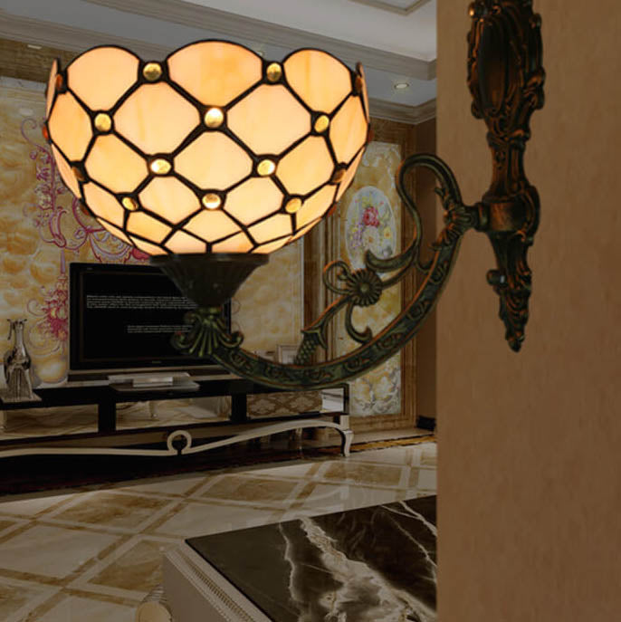 Lámpara de Aplique de Pared de Vidrio Semicircular Europeo de 1 Luz Tiffany 