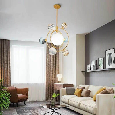 Modern Planet Round Glass 7-Light Chandelier