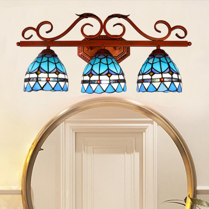 Tiffany Mittelmeerblaues Buntglas 3-Licht Wandlampe 