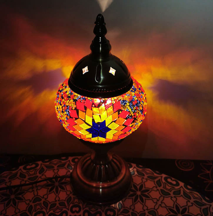 Vintage Turkish Stained Glass Globe Shade 1-Light Table Lamp