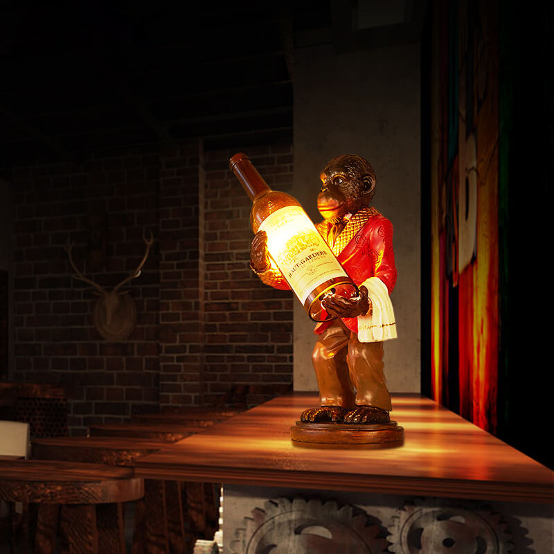 Retro Creative Monkey Resin Wine Bottle 1-Light Decoration Table Lamp