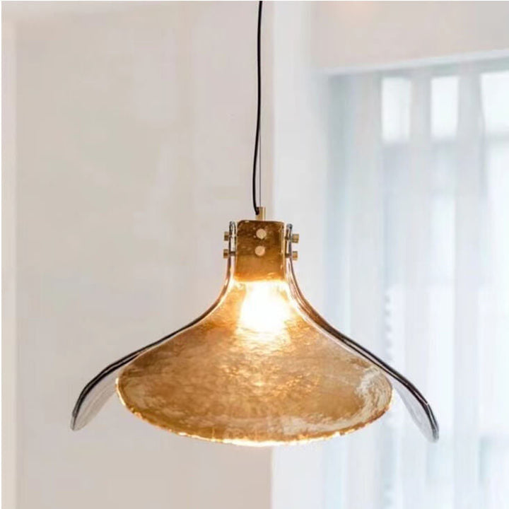 Lámpara colgante de 1 luz con vidrio ámbar vintage floral de latón 