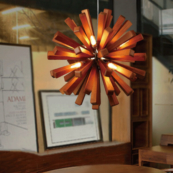 Creative Dandelion Sphere Wooden 10-Light LED Chandelier
