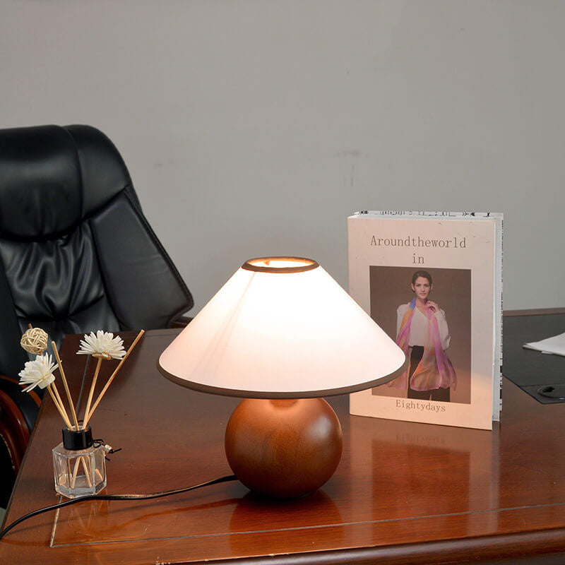 Vintage Coffee Round Solid Wood Base 1-Light Decorative Table Lamp