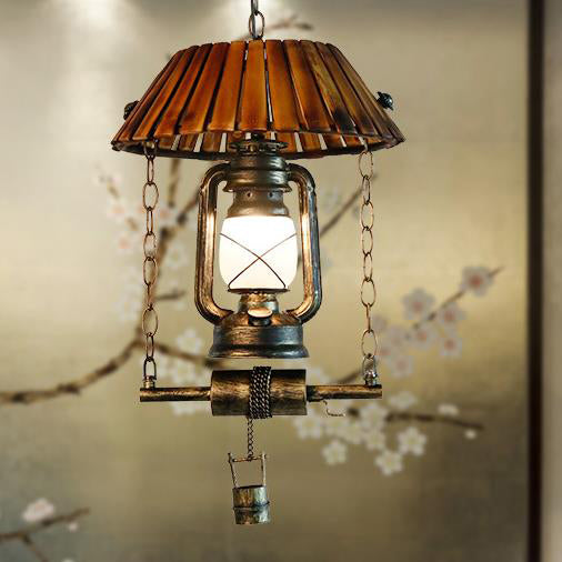 Vintage Kerosene Oil Lamp Bamboo 1-Light Pendant Light