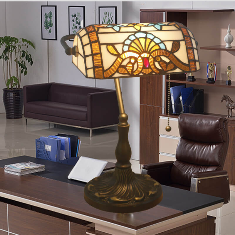 Vintage Stained  Glass 1-Light Zipper Switch Table Lamp