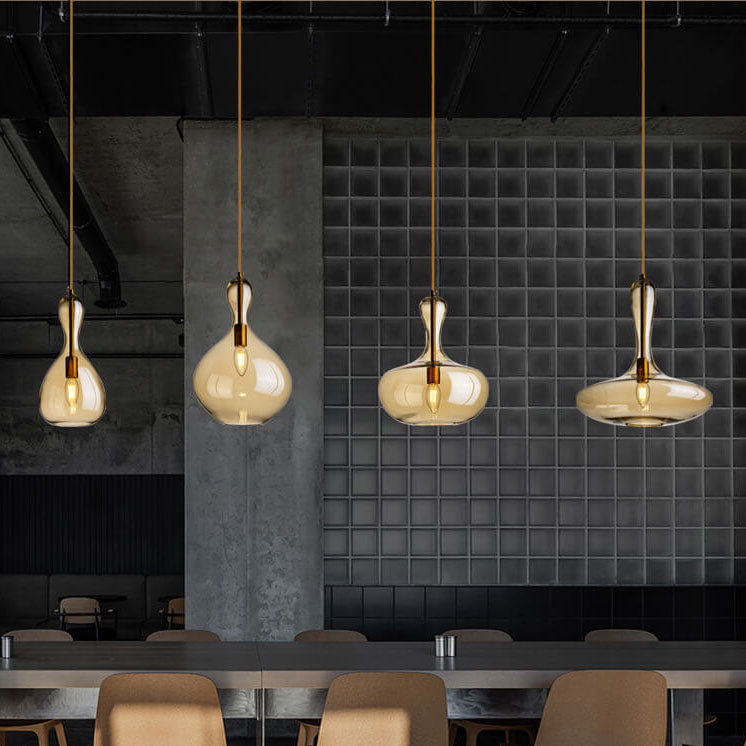 Moderne minimalistische geometrische Bernsteinflasche 1-Licht Pendelleuchte 