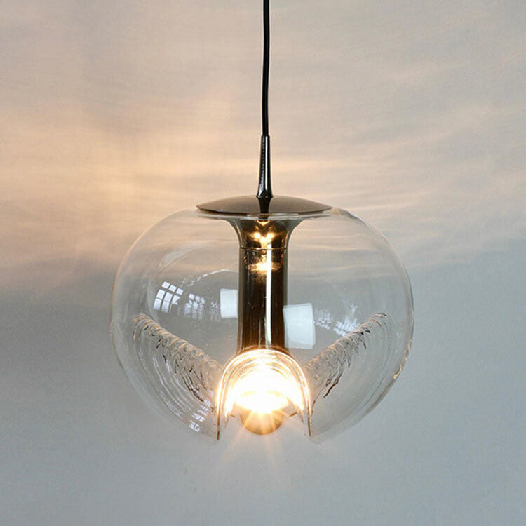 Vintage Clear Wave Glass Globe 1-Light Pendant Light