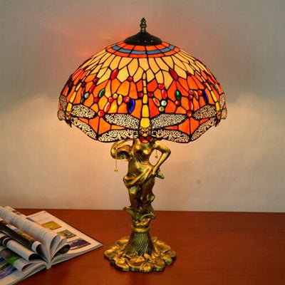 Tiffany Red Dragonfly Stained Glass 3-Light Zipper Table Lamp