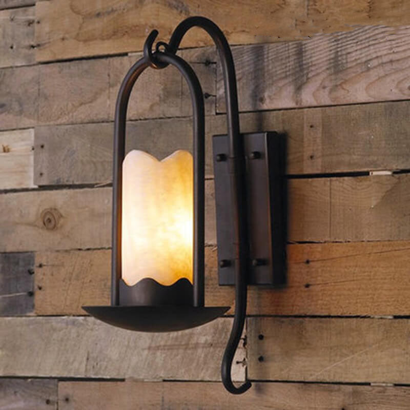 Vintage Cylinder Iron Marble Shade 1-Light Wall Sconce Lamp