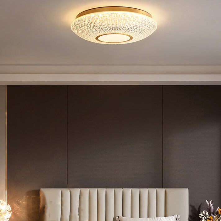 Modern Luxury Round Bowl Shaped Brass LED Flush Mount Ceiling Light