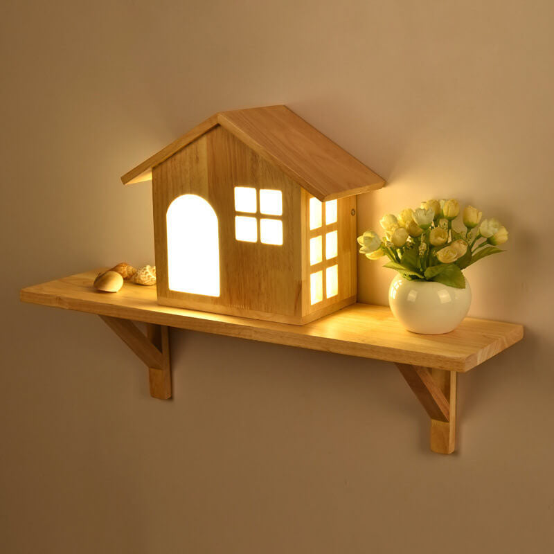 Modern Wooden Small House LED Japanese Decorative Wall Sconce Lamp