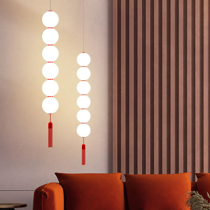 Nordic Light Luxury Glass Round Ball Red Base LED Chandelier