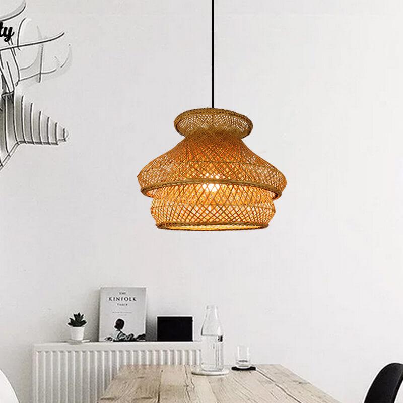 Vintage Bamboo Weaving Multi-Layered Dome 1-Light Pendant Light