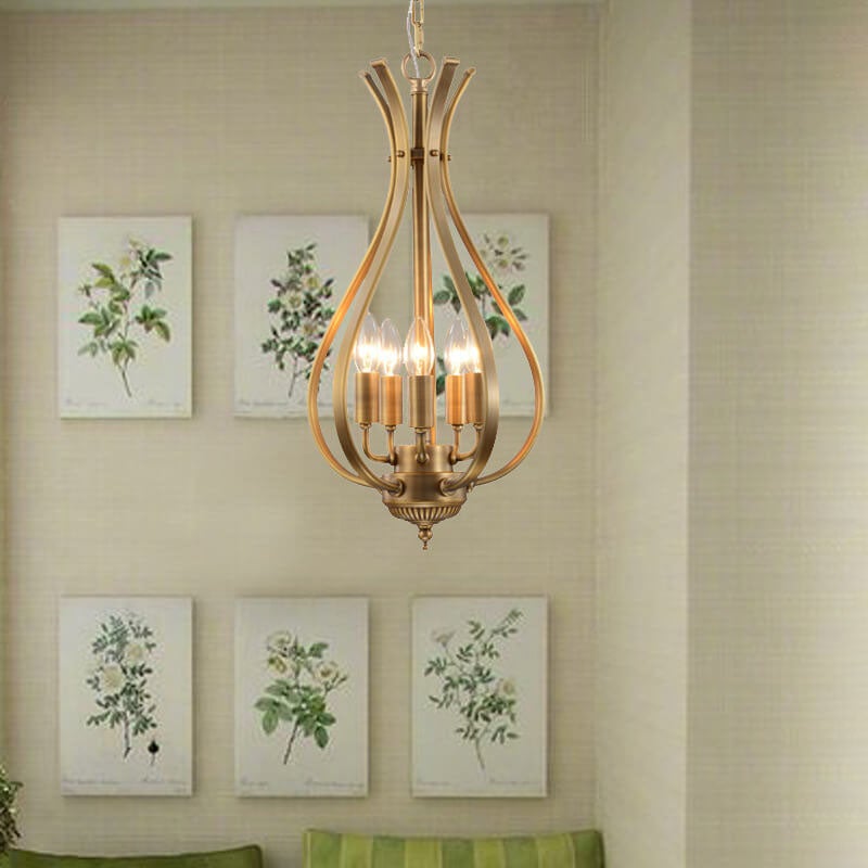 Lámpara de Araña de Latón Vintage en Forma Ovalada de 3/5 Luces 