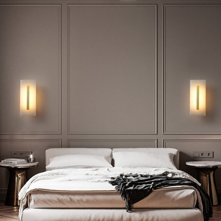 Luxuriöse Chinesische Marmor Quadratische Messing 1-Licht LED Wandleuchte Lampe 