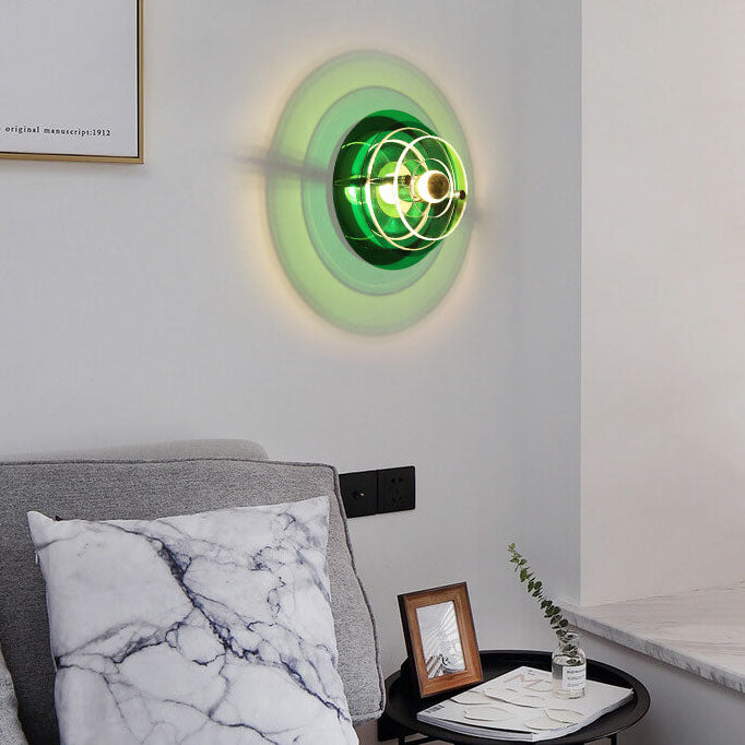 Lampe murale moderne en acrylique à 1 lumière avec ombre ronde teintée 