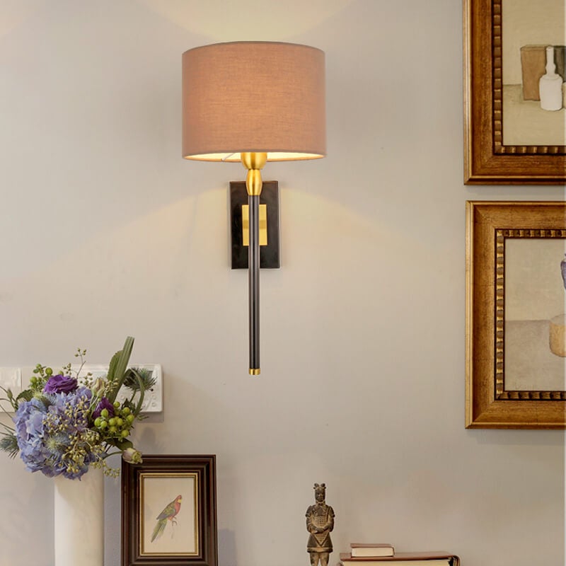 Modern Minimalist Coffee Fabric Cylinder Shade 1-Light Wall Sconce Lamp