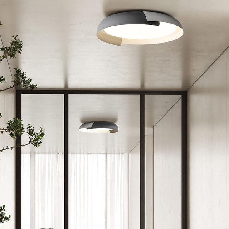 Minimalist Round Bowl Wood Grain LED Flush Mount Ceiling Light