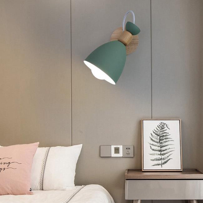 Aplique de pared de 1 luz con base de madera maciza de macaron nórdico 