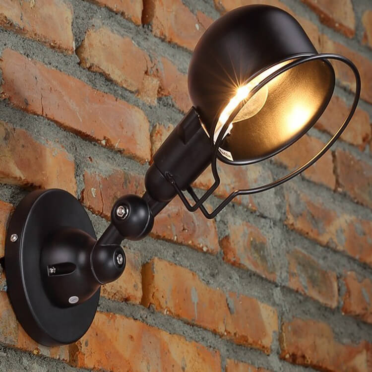 Industrial Iron Dome Shade Rotatable 1-Light Wall Sconce Lamp