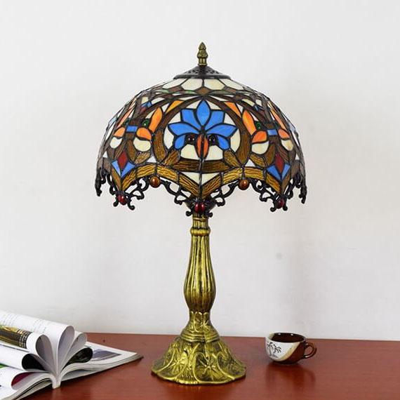 Lámpara de Mesa de 1 Luz con Vidrio Tiffany de Flor Europea 