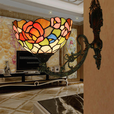 Tiffany Flower Stained Glass 1-Light Wall Sconce Lamp