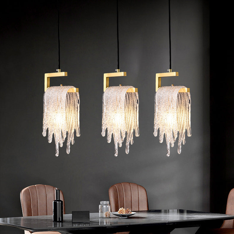 Modern Luxury Freeze Glass Brass LED Pendant Light